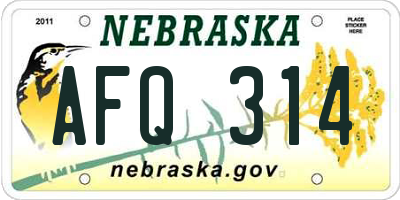 NE license plate AFQ314