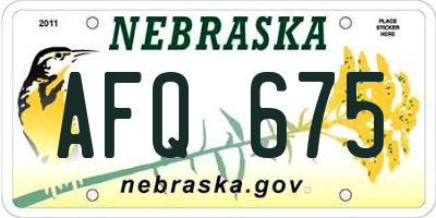 NE license plate AFQ675