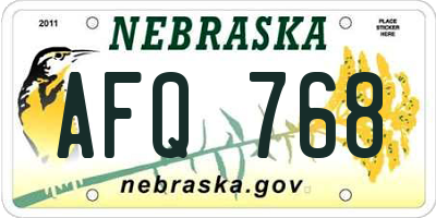 NE license plate AFQ768
