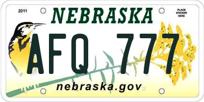 NE license plate AFQ777