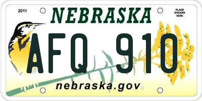 NE license plate AFQ910