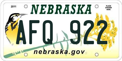 NE license plate AFQ922