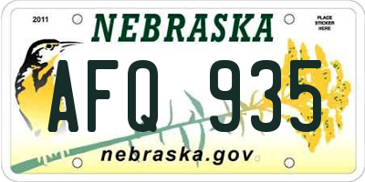 NE license plate AFQ935