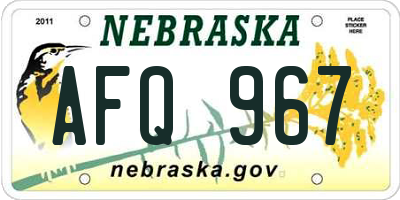 NE license plate AFQ967