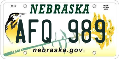 NE license plate AFQ989