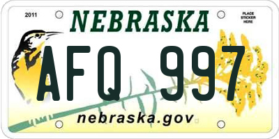 NE license plate AFQ997