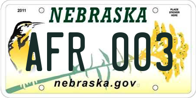 NE license plate AFR003