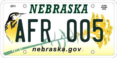 NE license plate AFR005