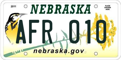NE license plate AFR010
