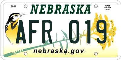 NE license plate AFR019