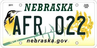 NE license plate AFR022