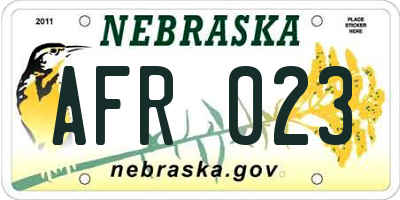 NE license plate AFR023
