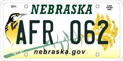 NE license plate AFR062
