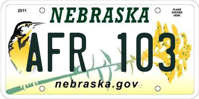 NE license plate AFR103