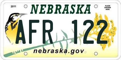 NE license plate AFR122