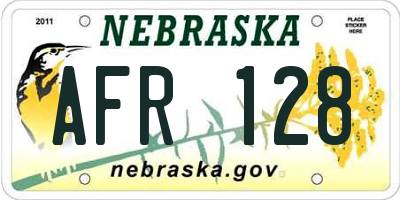 NE license plate AFR128