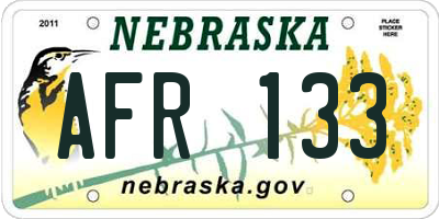 NE license plate AFR133
