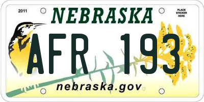 NE license plate AFR193