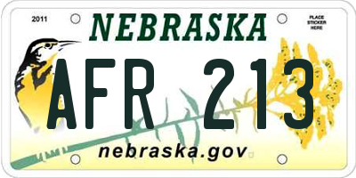 NE license plate AFR213