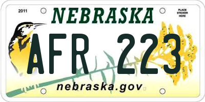 NE license plate AFR223