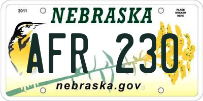 NE license plate AFR230
