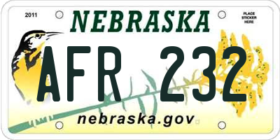 NE license plate AFR232