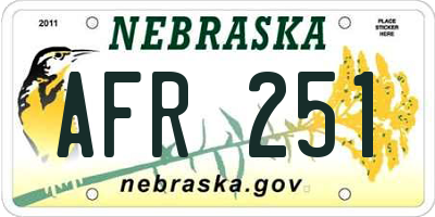NE license plate AFR251
