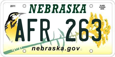 NE license plate AFR263