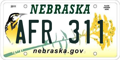 NE license plate AFR311