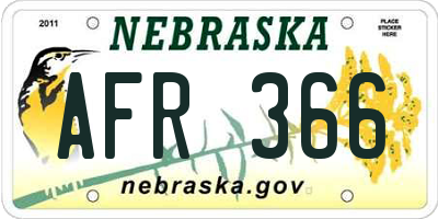 NE license plate AFR366