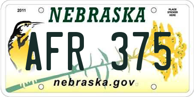 NE license plate AFR375
