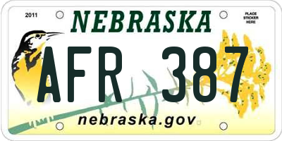 NE license plate AFR387