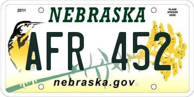 NE license plate AFR452