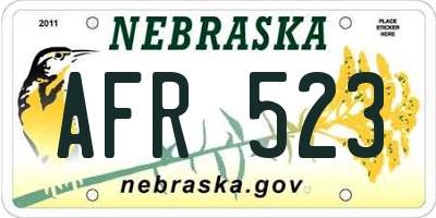 NE license plate AFR523