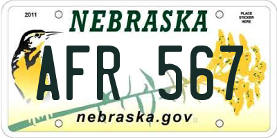 NE license plate AFR567