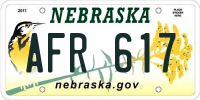 NE license plate AFR617