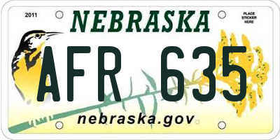 NE license plate AFR635