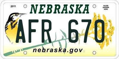 NE license plate AFR670