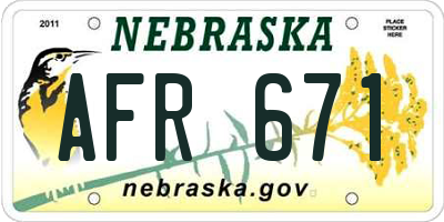 NE license plate AFR671