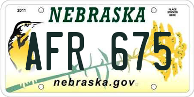NE license plate AFR675
