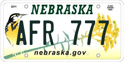 NE license plate AFR777