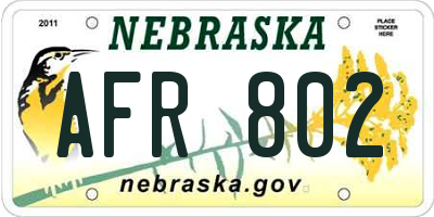 NE license plate AFR802