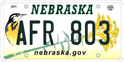 NE license plate AFR803