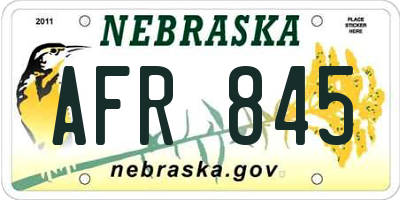 NE license plate AFR845