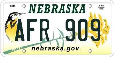 NE license plate AFR909