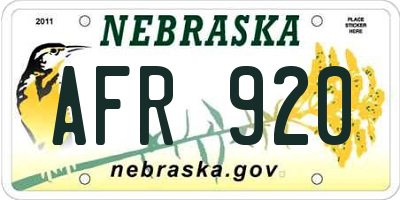 NE license plate AFR920