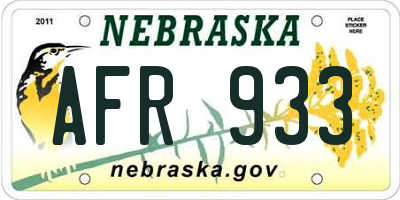 NE license plate AFR933