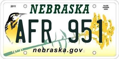 NE license plate AFR951
