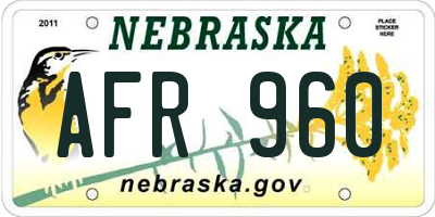 NE license plate AFR960