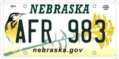 NE license plate AFR983
